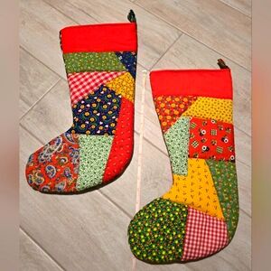 Vintage Patchwork Quilt Christmas stocking Set Of 2